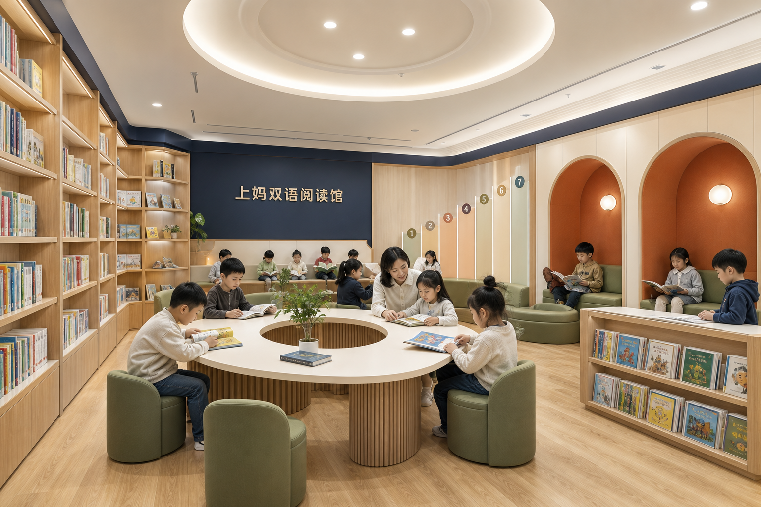 上妈双语阅读馆中的孩子们在进行整本书阅读